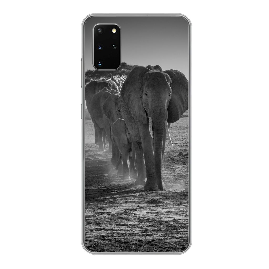 MuchoWow Handyhülle Schutzhülle Hülle für Samsung Galaxy S20 Plus Elefant - Einfarbig - Tiere - Schwarz - Weiß Silikon Softcase Handy Hülle...