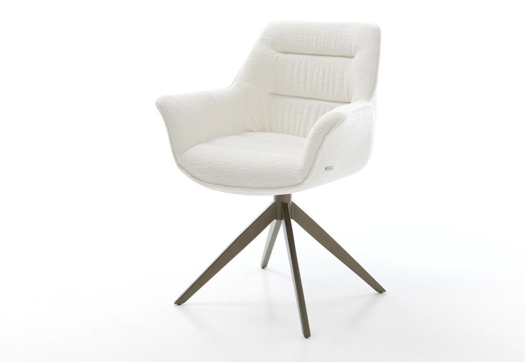DELIFE Drehstuhl Kaira-Flex Bouclé Soft Beige Kreuzgestell breit Effektfinish Titan 360° drehbar Wippfunktion