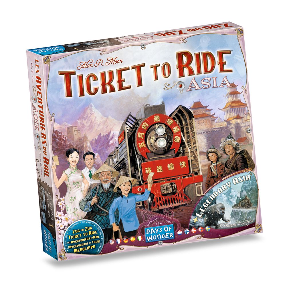 The image shows the box art for the board game "Ticket to Ride: Asia".