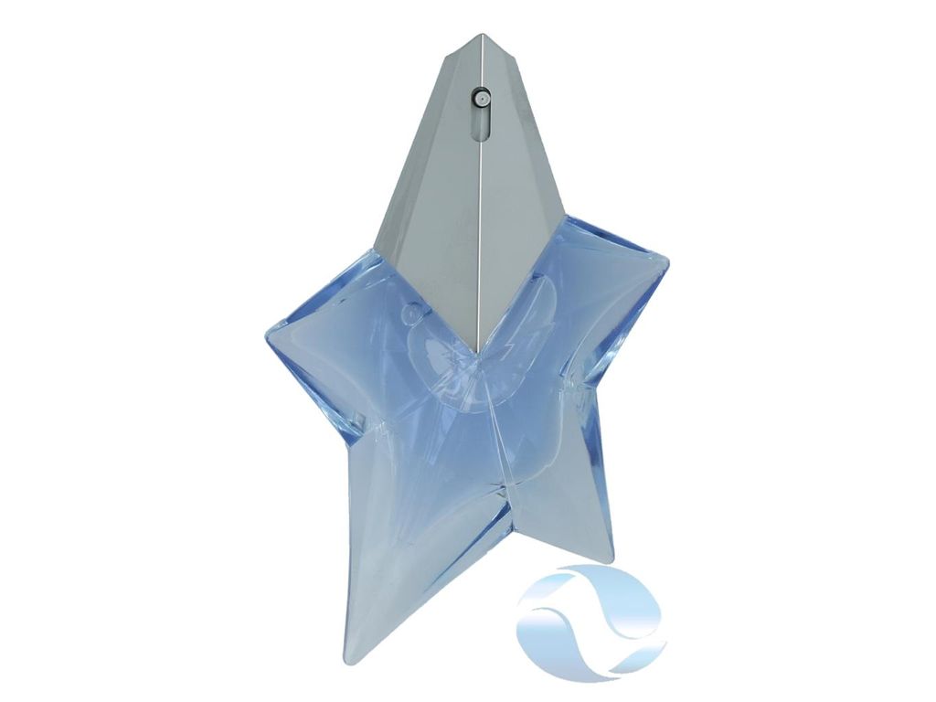 A star-shaped perfume bottle with a silver cap, presented against a white background.
