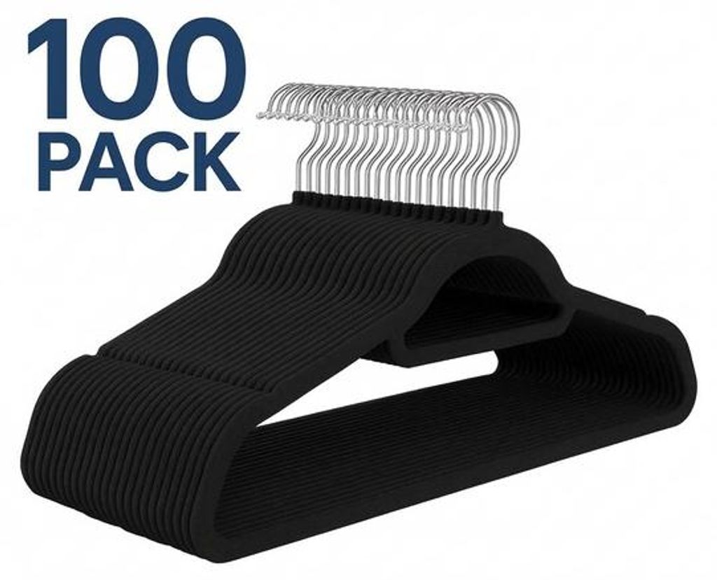 JustValue Samtkleiderbügel – 100 Stück – Antirutsch – 360°-Haken – Schmal