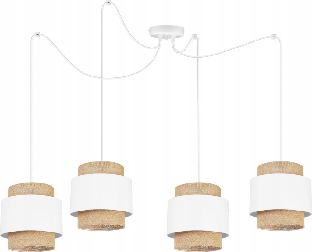 Boho Spider Hängelampe - Deckenlampe - Pendelleuchte aus Metall mit Lampenschirm aus Stoff - E27 - 4-Flammig - Weiß und Jute