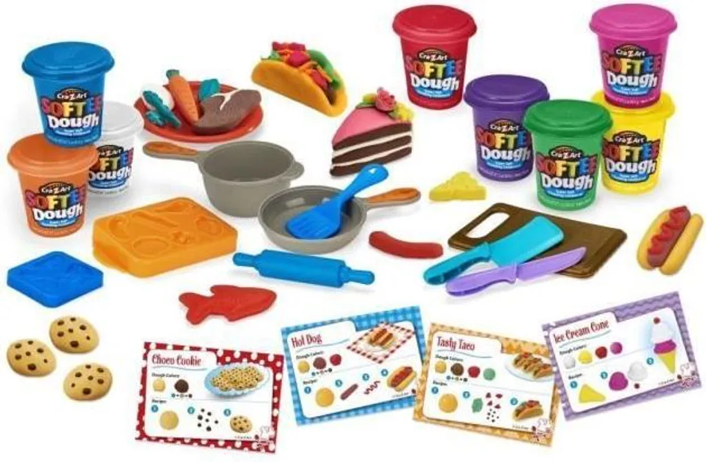 Set per impastare Super Chef, Cra-Z-Art Softee Dough, 8 barattoli, oltre 20 accessori, inclusi stampi, utensili e ricette