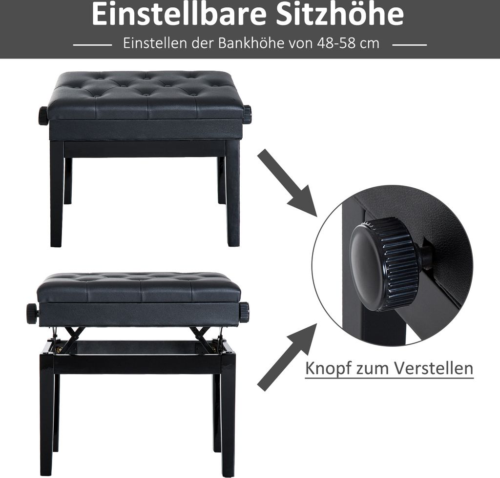 HOMCOM Taboret do pianina Ława do pianina Taboret do Zdjęcie produktu 4