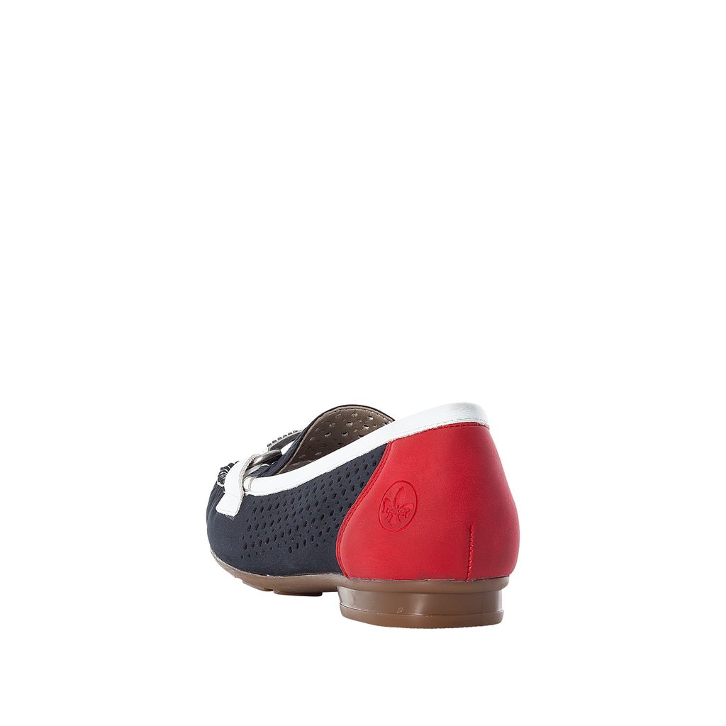 Rieker Damen Slipper Halbschuh Mokassin perforiert Lochmuster 40065, Größe:37 EU, Farbe:Blau