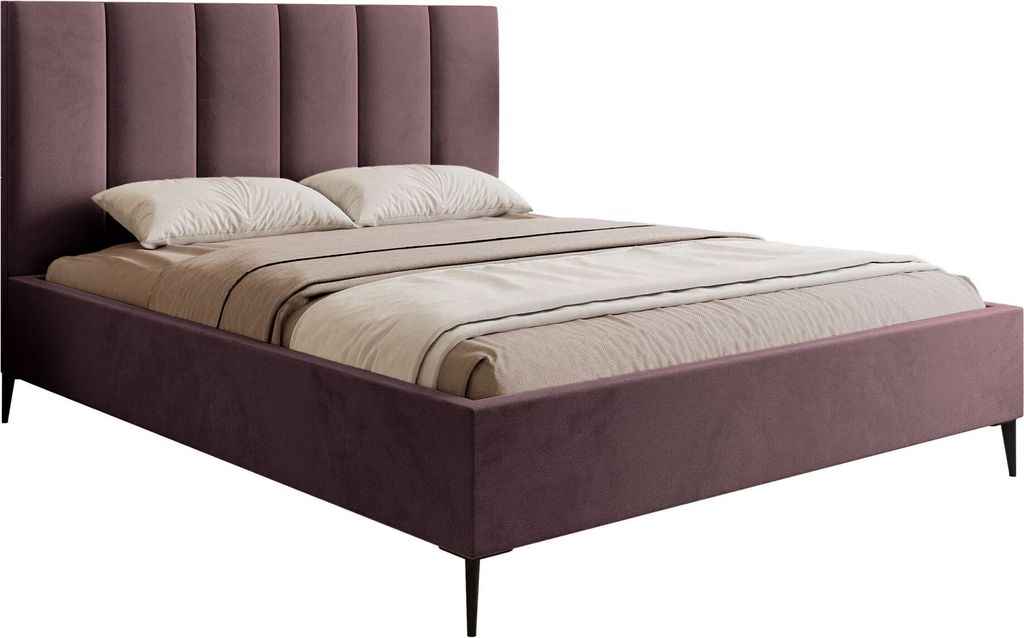 Selsey Masego – Polsterbett 140x200 cm, mit Bettkasten, Veloursbezug und Metallbeinen, Violett