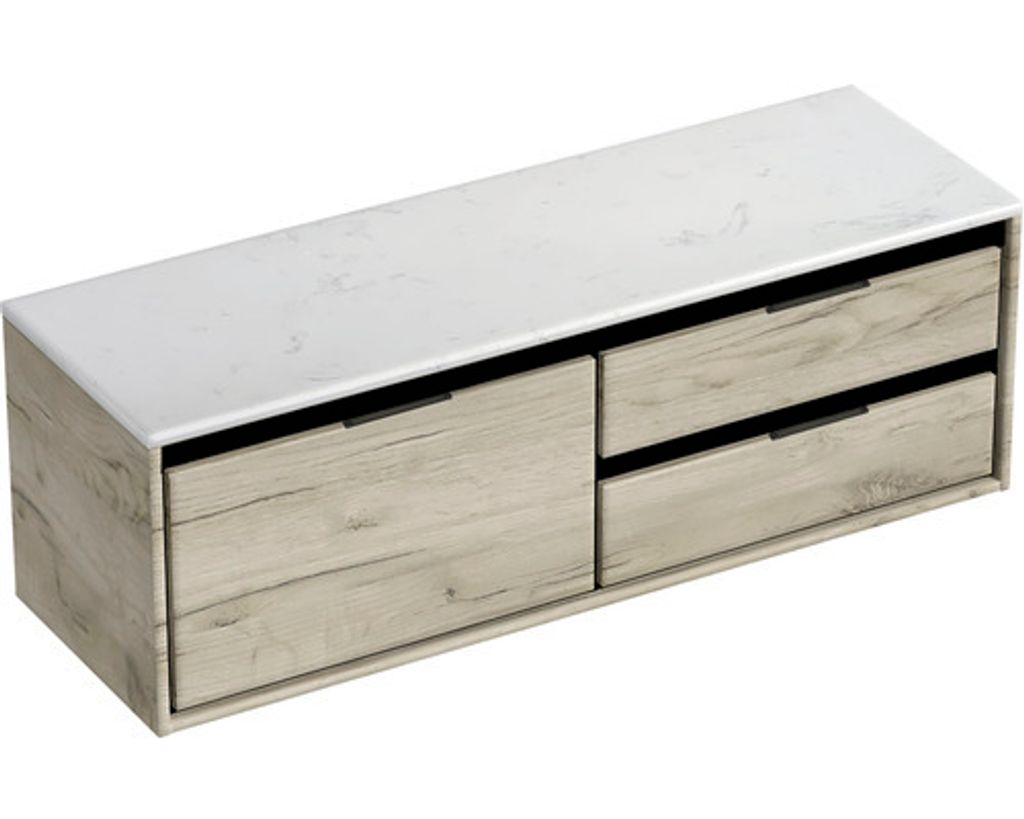 Waschtischunterschrank Sanox Loft BxHxT 141 x 47 cm x 46 cm Frontfarbe craft oak mit Waschtischplatte Kunststein weiß 2