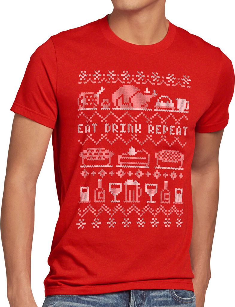 style3 Eat Drink Repeat Ugly Sweater Herren T-Shirt weihnachtsessen fressen feiertage x-mas pulli