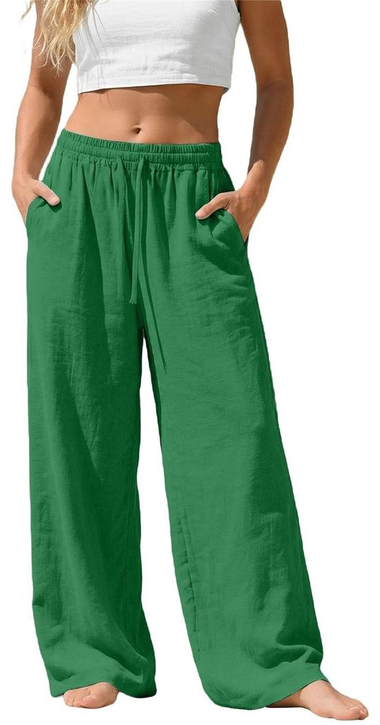 ASKSA Pantalon en lin pour femmes, modèle été, coupe Image du produit 
