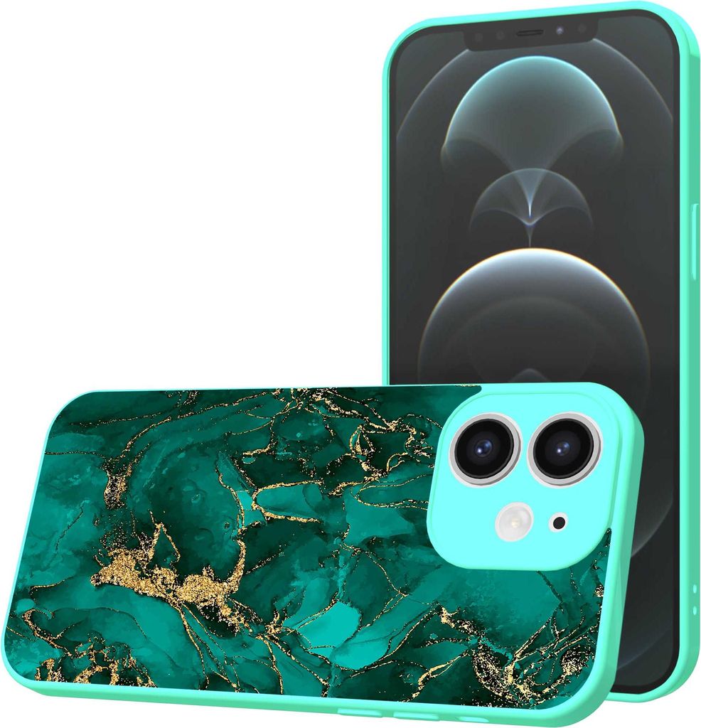 Smartphonica Handyhülle geeignet für iPhone 12 mit Grün Gold Marmor Print - TPU Back Cover Case Grün Gold Marmor Design - Türkis