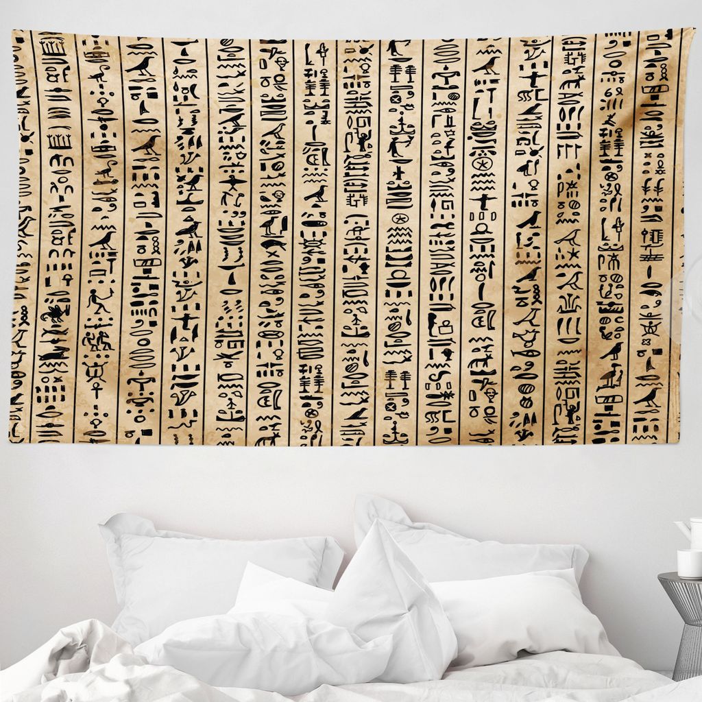 ABAKUHAUS ägyptisch Wandteppich, Ancinet Hieroglyphs aus Weiches Mikrofaser Stoff Waschbar ohne Verblassen Digitaldruck, 230 x 140 cm, Sand Braun ...