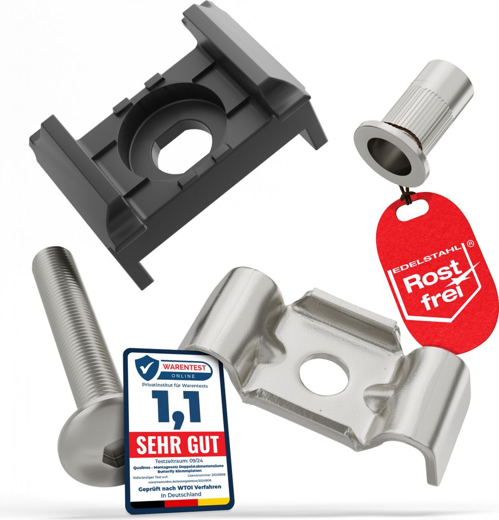 Qualinos Zaunhalter für 40 mm Pfosten & Butterfly Klemmplatte (50 Stück) – V2A Komplettset Anthrazit 7016 Stabmattenzaun Zubehör