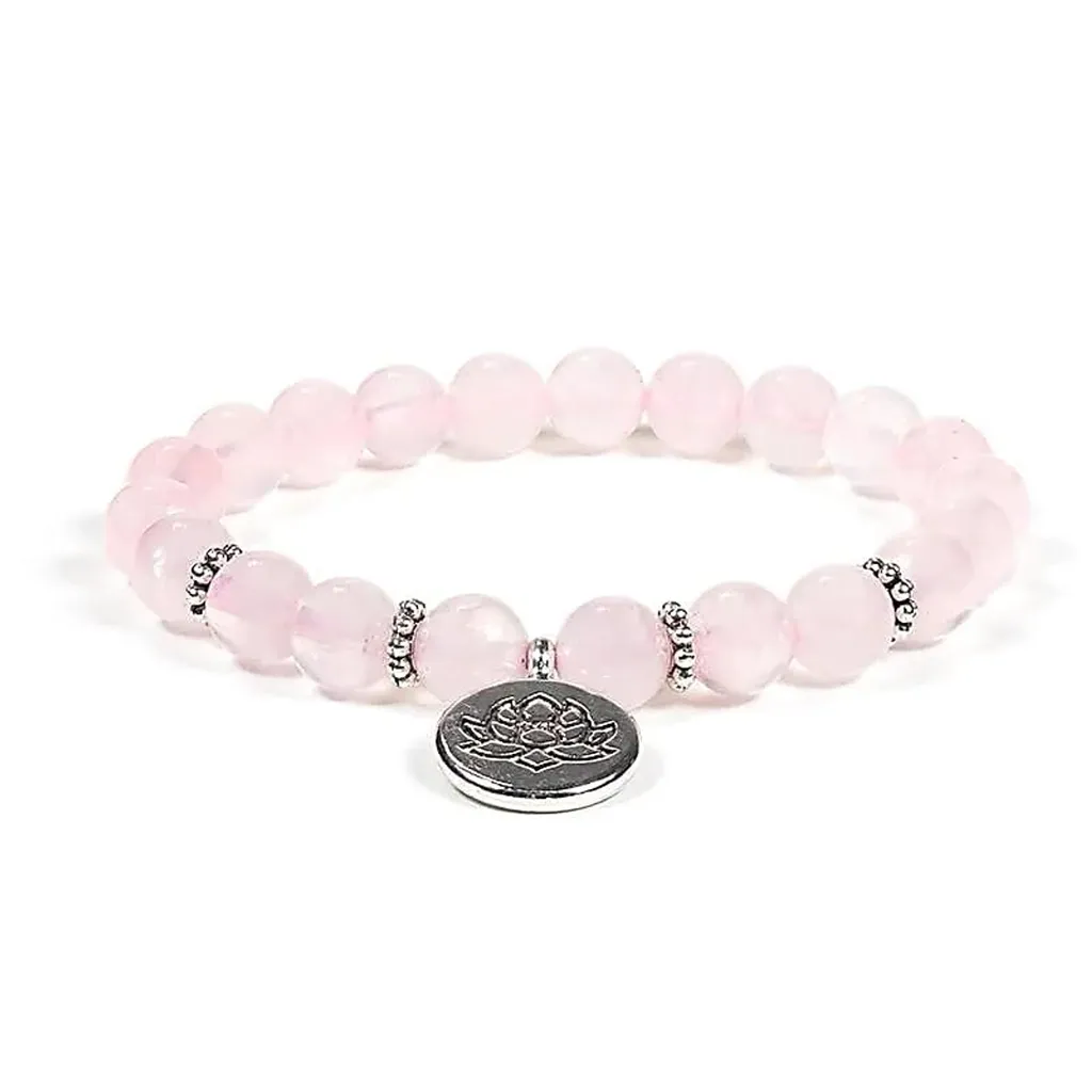 Bracelet Bien-être en Quartz Rose et Lotus - Idéal Méditation et Yoga x2