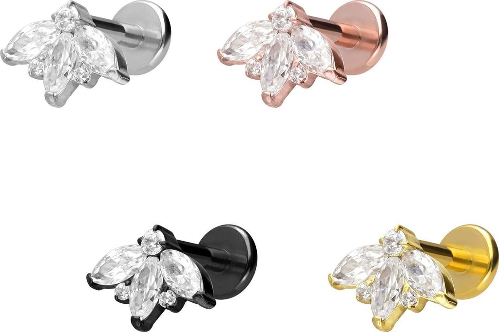 Ohrpiercing, Nasenpiercing Titan Labret mit Innengewinde LOTUSBLÜTE Schwarz Stablänge: 8mm | Stabstärke: 1,2mm