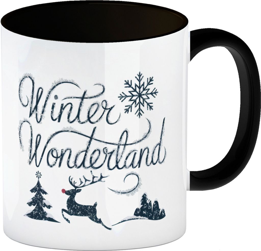 Winter Wonderland mit Rentier Kaffeebecher in schwarz - Wintermotiv