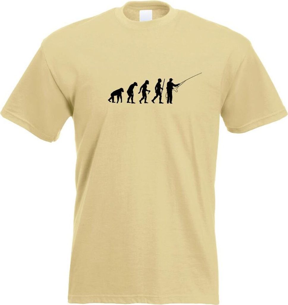 Kiwistar - T-Shirt - Khaki - Angler - Fischer - Evolution Motiv Bedruckt Funshirt Design Print - mit Motiv Bedruckt - Funshirt Design - Sport - Fre...