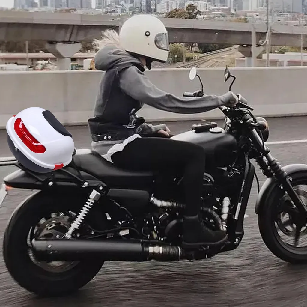 Coffre Moto Universel pour Scooter - Espace de Rangement Blanc 40 Litres