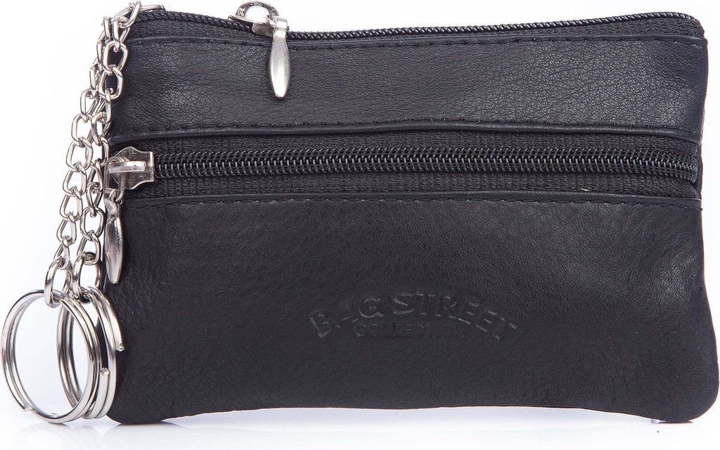 Schlüsseltasche Schwarz Echt Leder Damen Herren Bag Street Schlüsselringe mit Reißverschluss Schlüsseletui