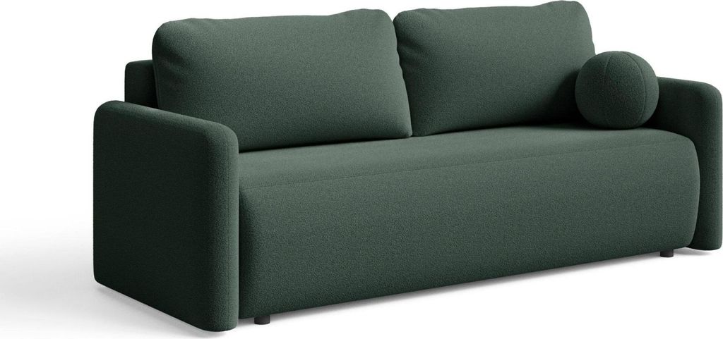 Sofa mit Schlaffunktion - Grün - Leicht zu Reinigen - mit Bettkasten - 3 Kissen im Set - Modern Sofa - 2 Sitzer Couch - LUNA