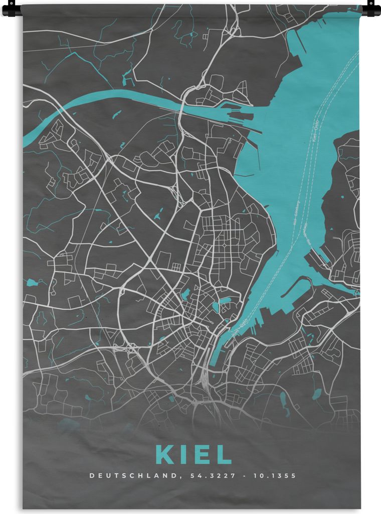 MuchoWow Wandteppich Wandbehang Karte - Stadtplan - Kiel - Deutschland - Blau 90x135 cm Tapisserie Dekoration Wandtuch - Baumwolle - Wandskulptur