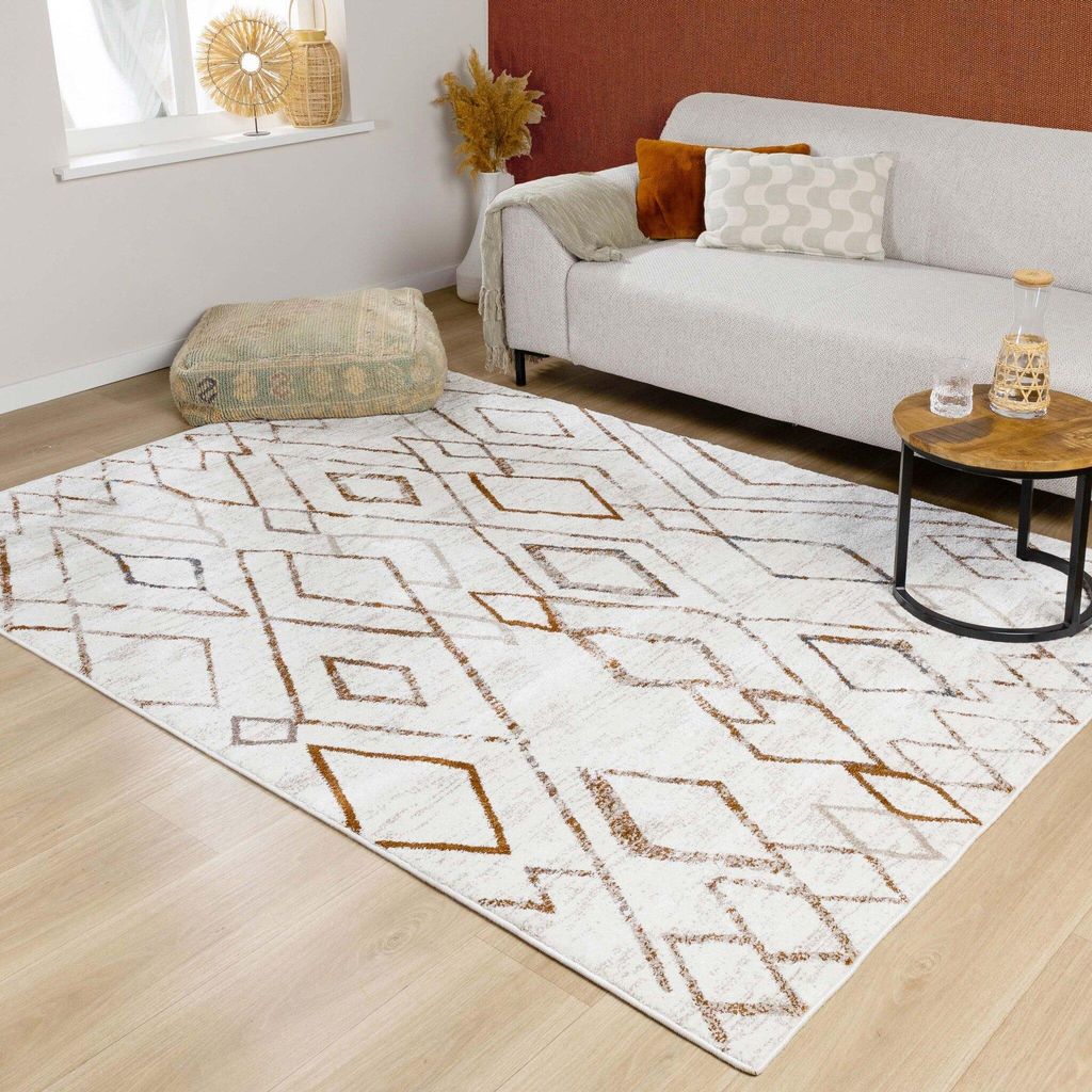 Hochflor Teppich - Blend Diamond Creme Bunt - 80x150 cm - Wohnzimmer, Esszimmer, Schlafzimmer - FRAAI | Home & Living - Boho, Ländlich, Modern, Sk...