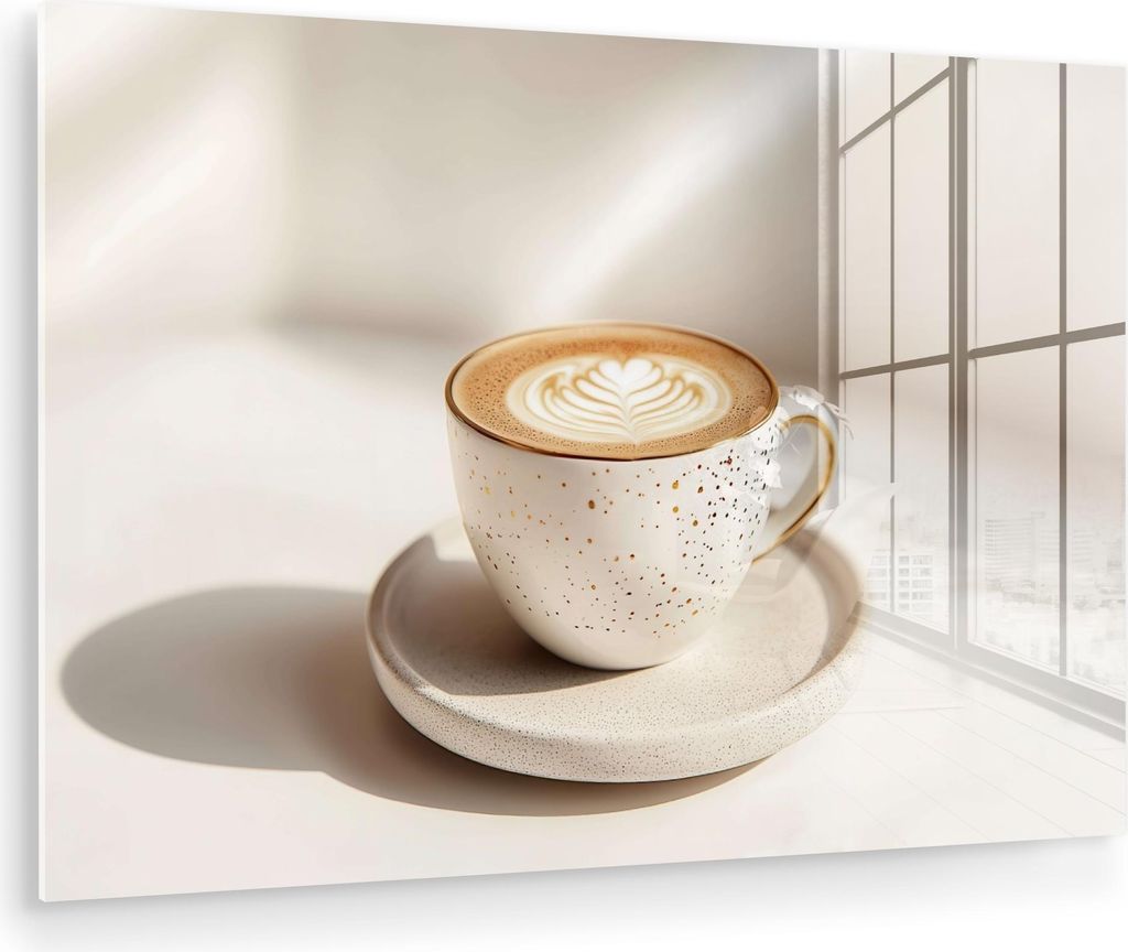 MuchoWow Glasbilder - Bilder auf Wandbild - Foto auf Glas Cappuccino - Schaumstoff - Schale - Beige 30x20 cm Wanddekoration aus Glas - Acrylglasbil...