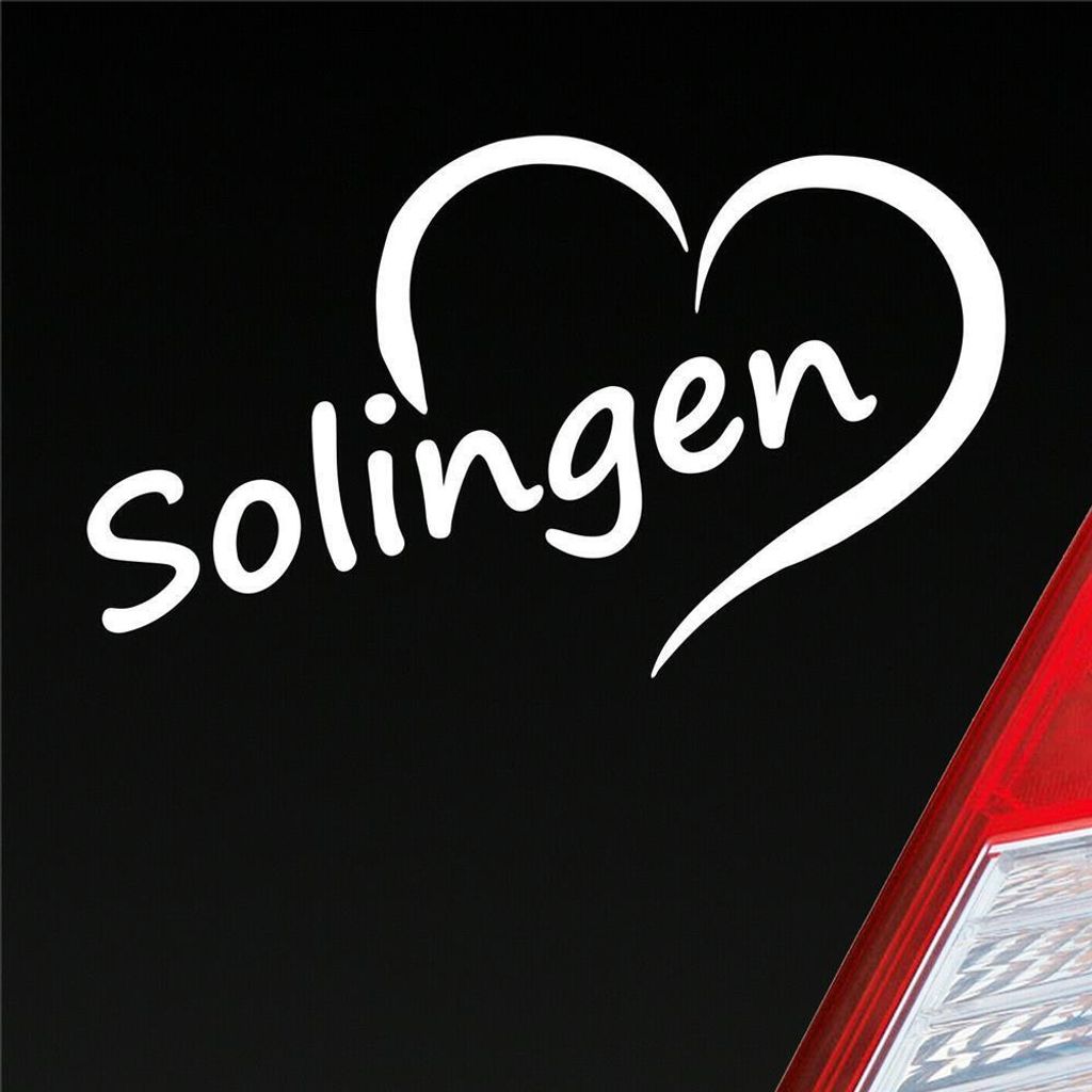 Auto Aufkleber Solingen Herz Stadt City Love Liebe Heimat 14x8 cm Weiss Matt Sticker Heckscheibenaufkleber