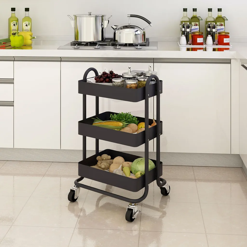 Chariot de service Pyhäntä noir pour optimiser les petits espaces de cuisine