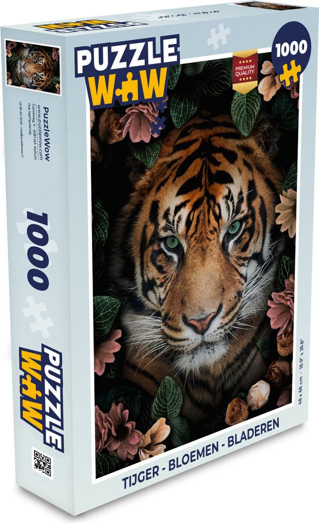MuchoWow Puzzle 1000 Teile Tiger - Blumen - Blätter - Spielzeug - Alt und Jung - Spiele - Puzzeln