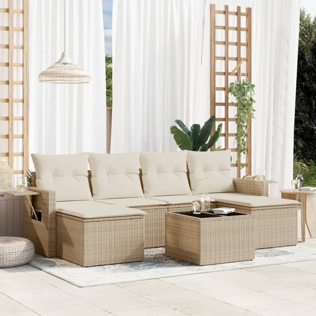 Maison Exclusive - 7-tlg. Garten-Sofagarnitur mit Kissen Beige Poly Rattan