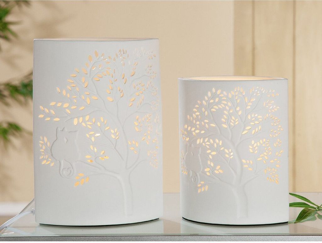 Lámpara de mesa Gilde, diseño de gato, porcelana, blanca, Imagen del producto 