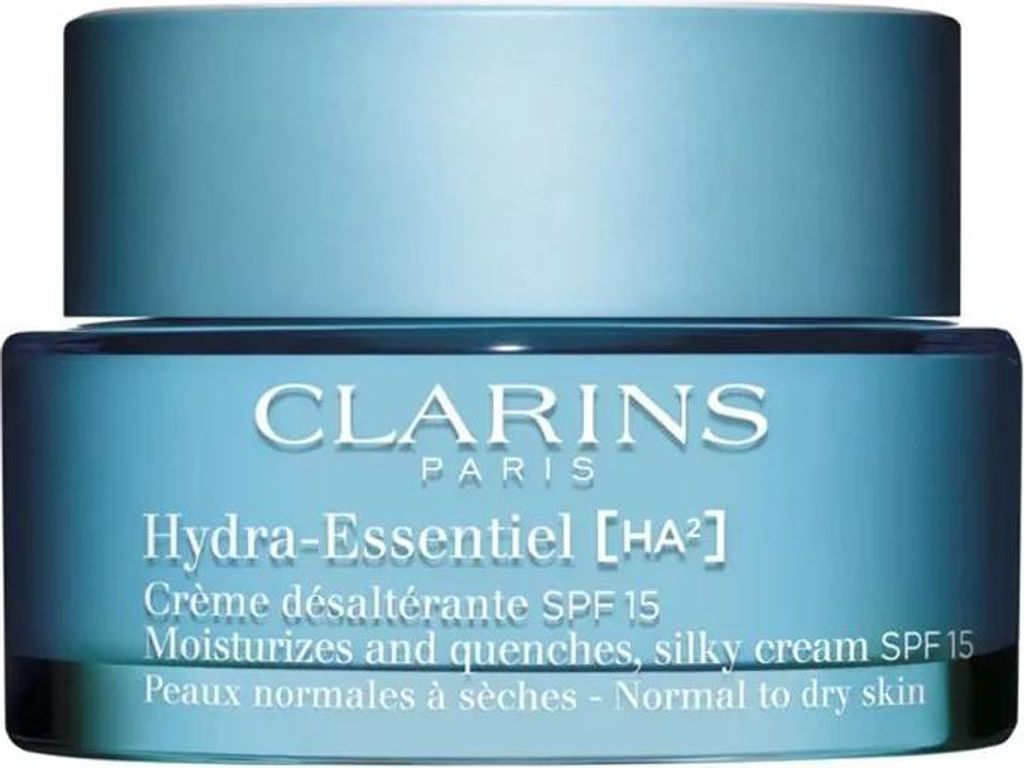 A close-up studio shot of a Clarins Hydra-Essentiel cream jar.