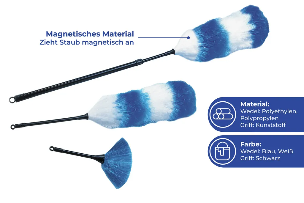 Kit de plumeaux microfibre bleus lot de 3 pour entretien multi-surfaces