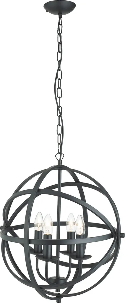 Suspension Orbit Design Cage Boule 4 Flammes en Métal Noir Mat Durable