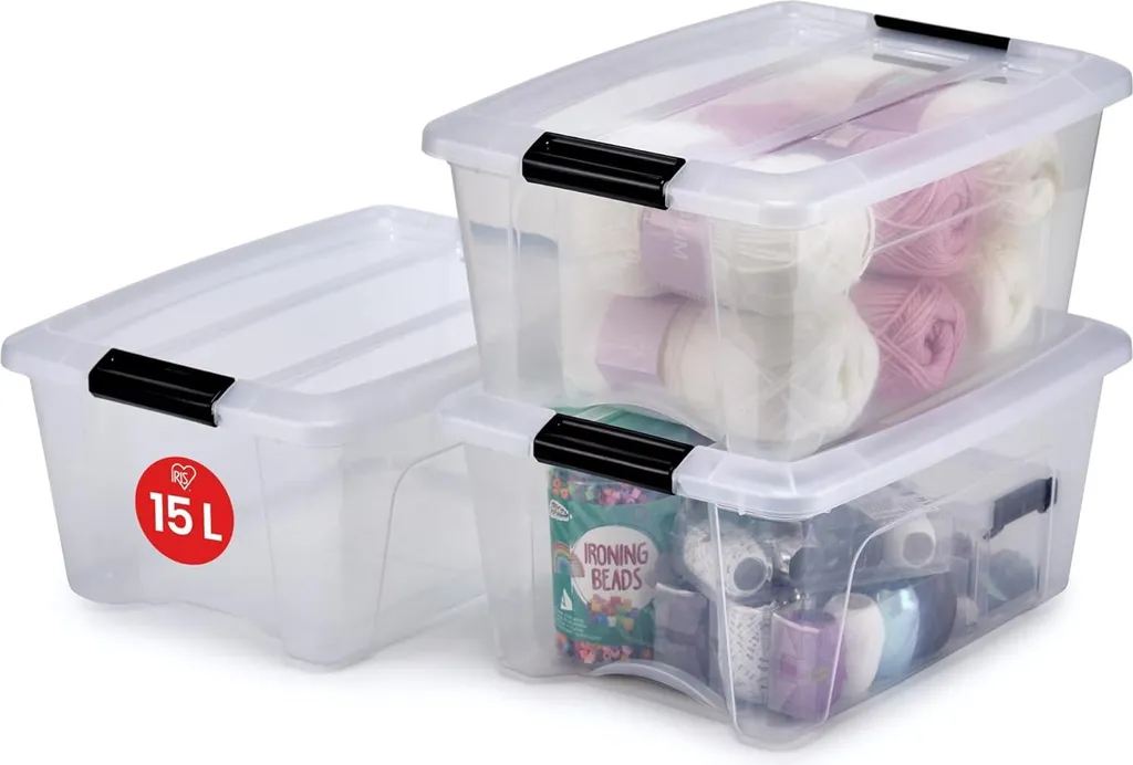 Rangement bureau et maison : Set de 3 boîtes plastiques 15L claires