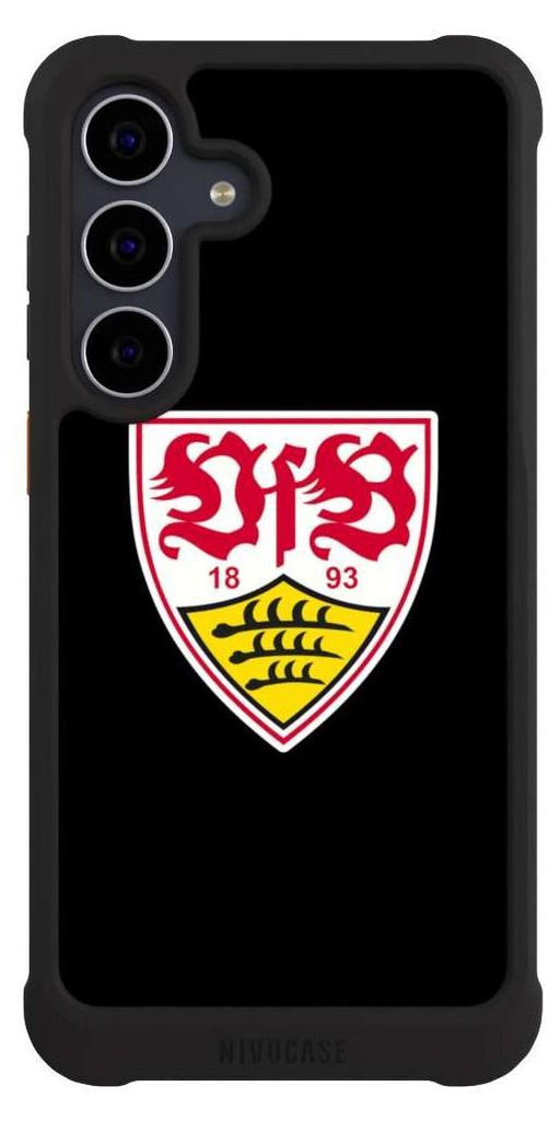 NIVOCASE Hülle für Samsung Galaxy S25 FE Stoßfeste Handyhülle NIVOmax Case Schwarz Offizielles Lizenzprodukt VfB Stuttgart Wappen