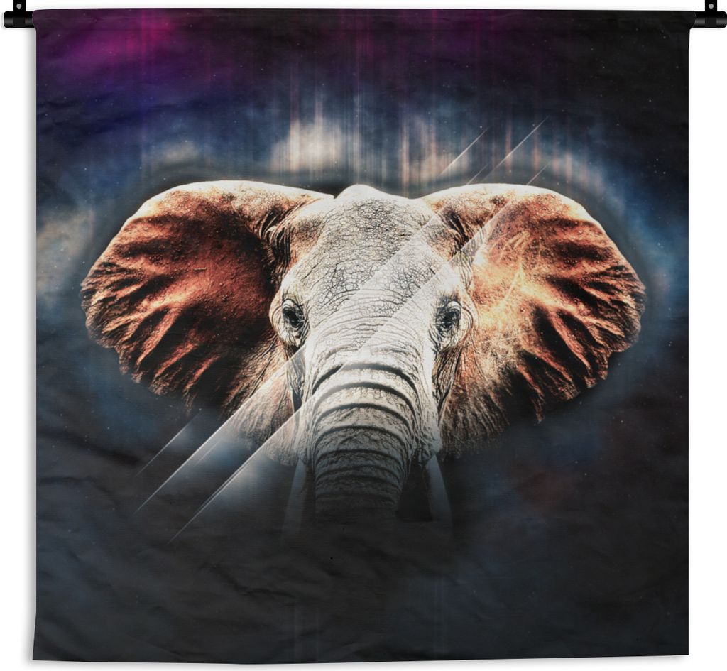 MuchoWow Wandteppich Wandbehang Elefant - Linie - Farben 150x150 cm Tapisserie Dekoration Wandtuch - Wohnaccessoires - Modernes