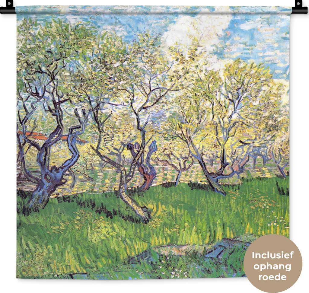 MuchoWow Wandteppich Wandbehang Obstgarten mit blühenden Pflaumen - Vincent van Gogh 60x60 cm Tapisserie Dekoration Wandtuch - Dekorationen - Wa...