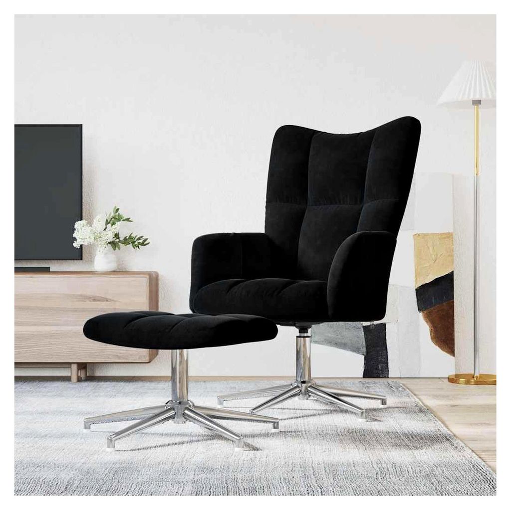 Drehbarer Relaxsessel mit Hocker und Fußablage in Schwarz