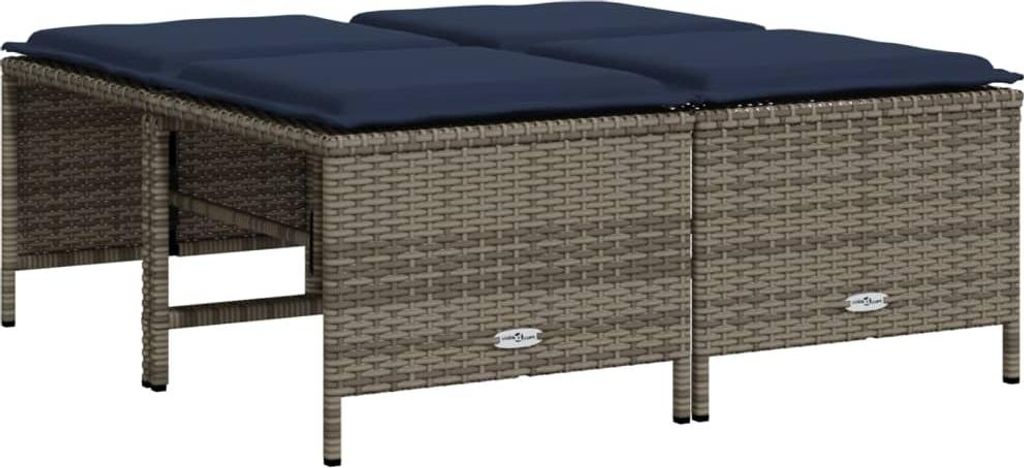 Gartenhocker mit Kissen 4 Stk. Grau Poly Rattan
