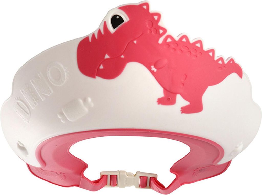 Cartoon-Dinosaurier-Babyparty-Mütze, Ohren- und Augenschutz, weich, bequem, elastisch, für Kleinkinder, Badekappe, Rot