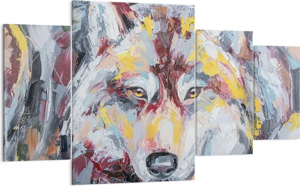 Bild auf Leinwand - Leinwandbild - 4 Teile - Öl Wolf Hund - Produktbild 