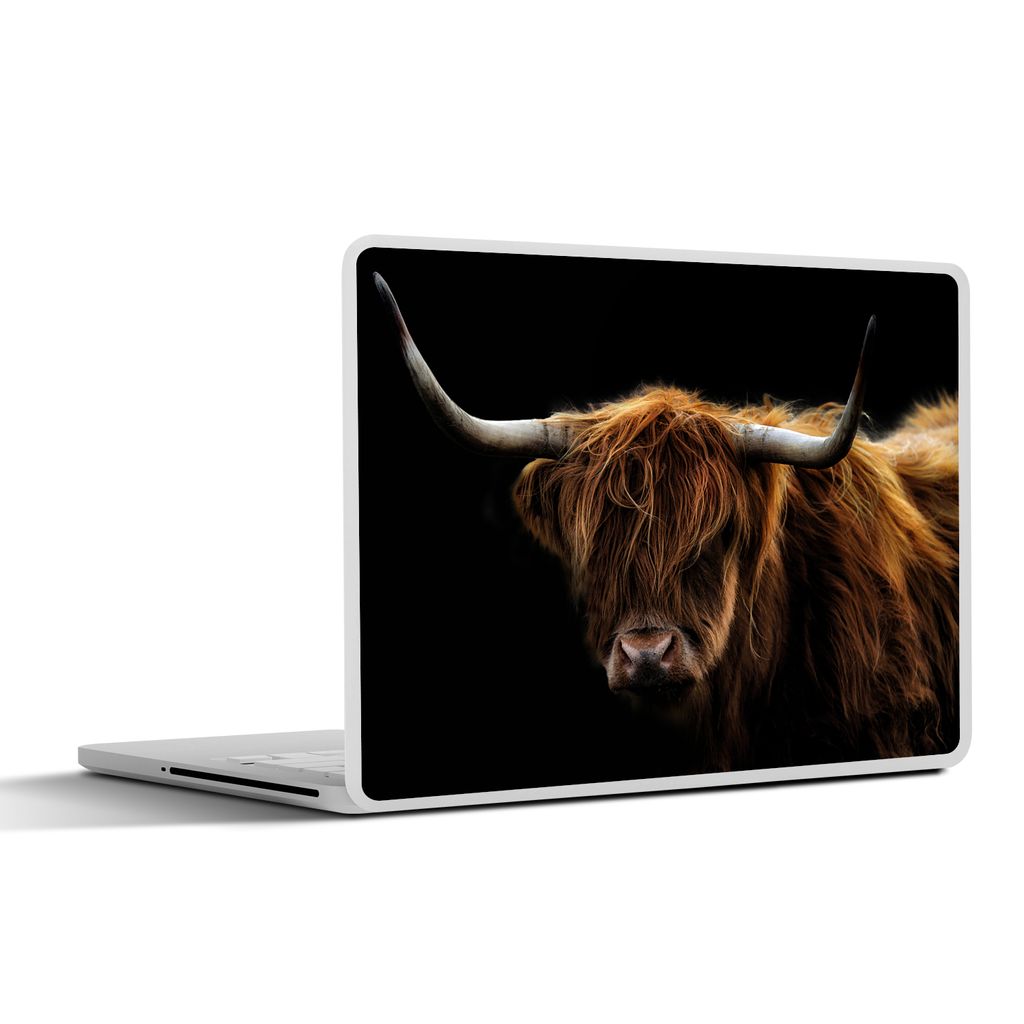 MuchoWow Laptop Aufkleber Sticker Cover Schottischer Highlander - Hörner - Schwarz - Tiere - Natur - Wild - Kuh 40x30 cm - Laptop Dekoration - S...
