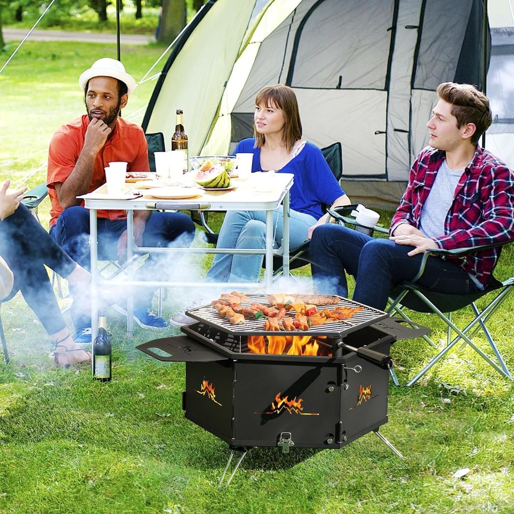 KOMFOTTEU Holzkohlegrill zusammenklappbar, Campinggrill mit