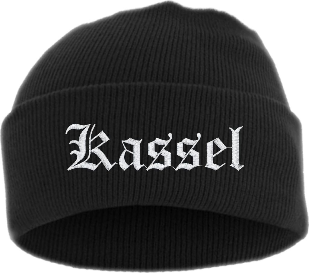 Kassel Umschlagmütze - Altdeutsch - Bestickt - Mütze mit breitem Umschlag Einheitsgröße Schwarz