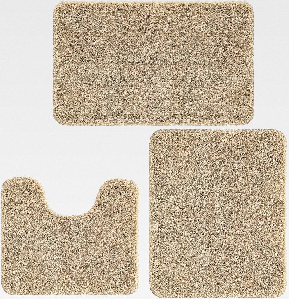 Badteppich rutschfest Waschbar,Beige Badeteppich,Weich Badteppiche Set 3 Teilig,Mikrofaser Bad Teppiche Set,Super Dicker Badematten & Badteppiche(B...