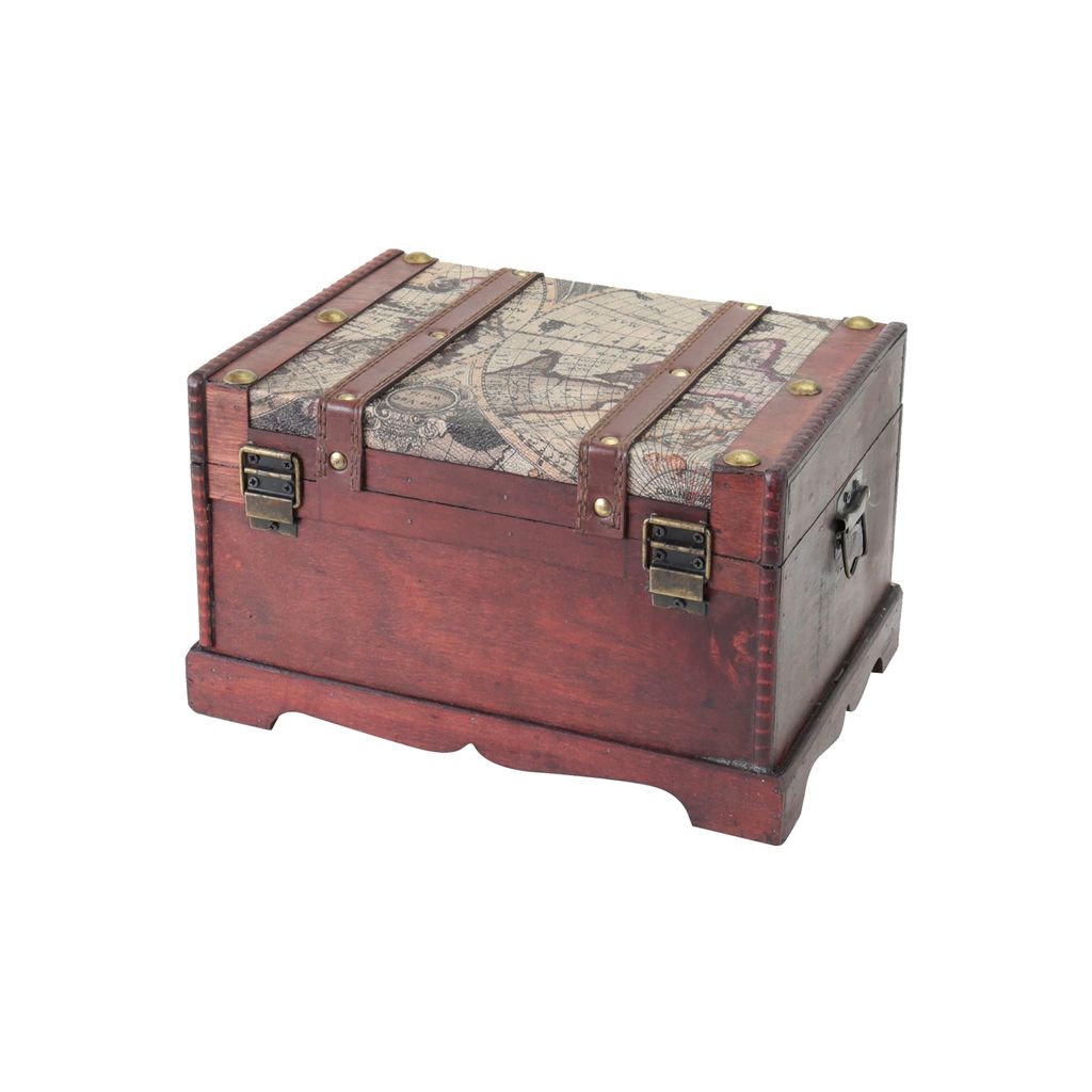HMF Schatztruhe aus Holz, kleine Schatzkiste für Kindergeburtstag, 29 x 20 x 17 cm, Amerika