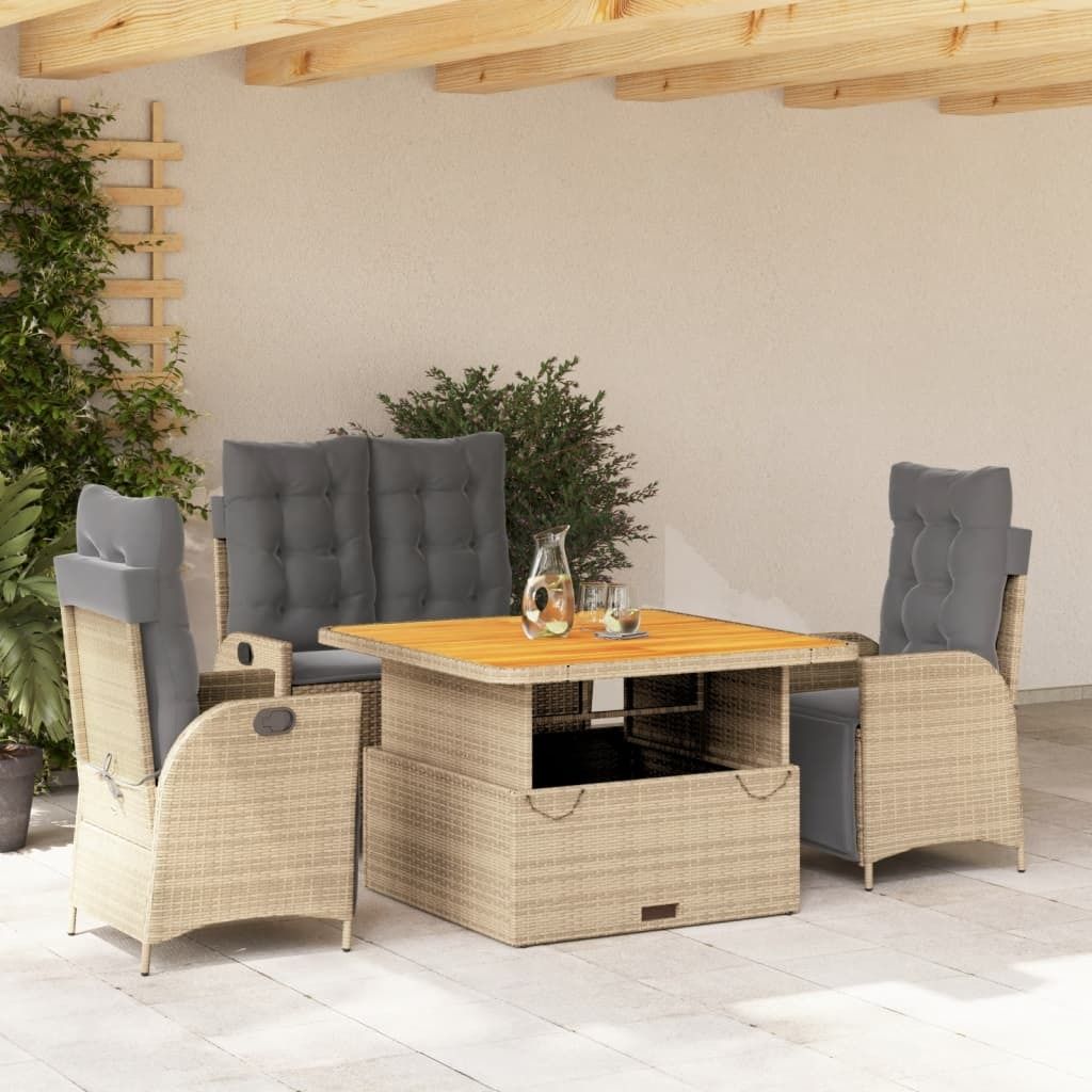 "Rabatt" 4-tlg. Garten-Essgruppe - mit tishe & Stuhl - mit Kissen Beige Poly Rattan - Lounge-Dining set CC10802