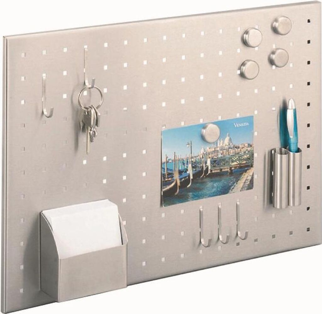 Zeller-Presente Memobord Edelstahl 50 x 35 cm mit Utensilien wie Magnete, Schlüsselhaken