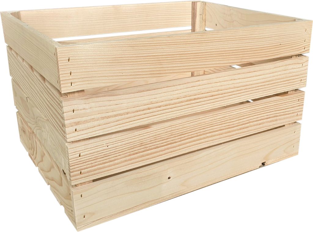 A wooden crate is shown against a white background.